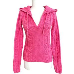 Vtg Ralph Lauren Polo Jeans Y2K Cable Knit Hooded Sweater S Fitted Fisherman